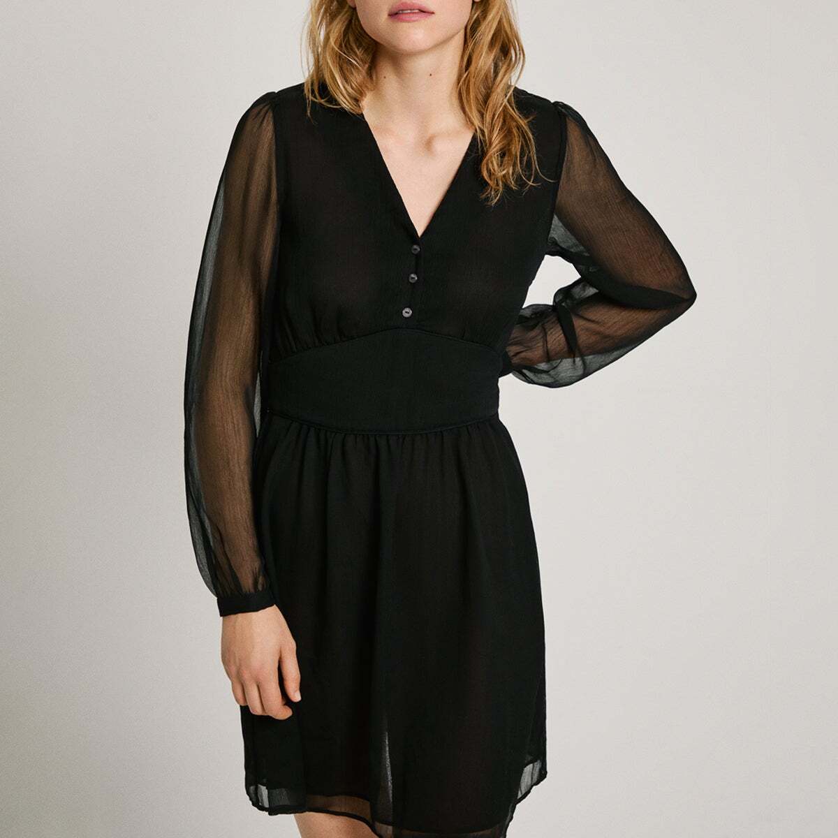 Robe Courte À Col V noir, PEPE JEANS