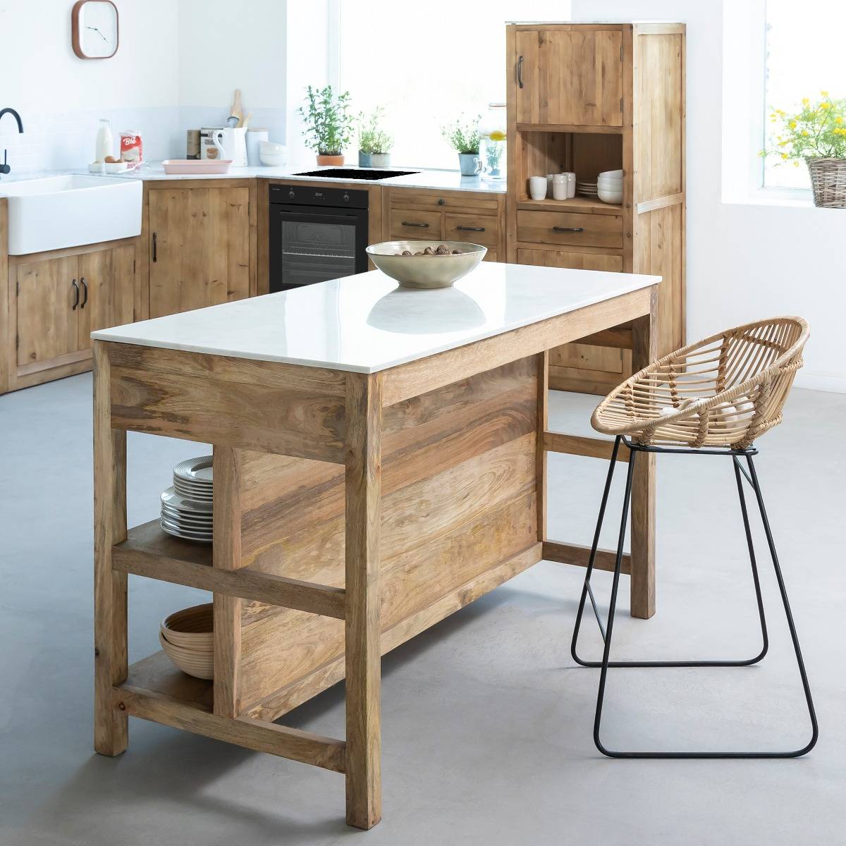 Îlot central en bois de manguier LOUISA blanc, MADE IN MEUBLES