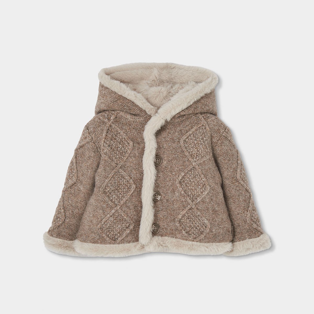 Veste bébé en maille réversible à capuche marron, BOBOLI