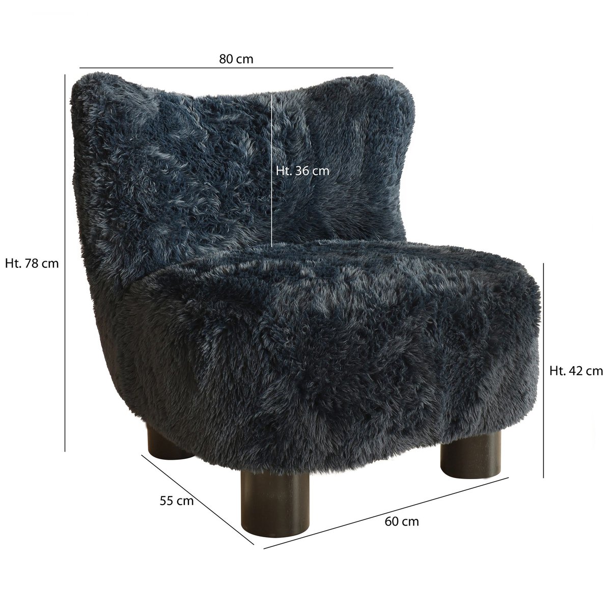 Fauteuil imitation fourrure et structure en bois, ARTIC bleu-naturel, NOW'S HOME