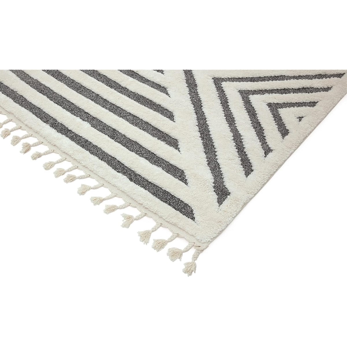 Tapis salon et chambre moderne à franges RASH gris, NOVATREND