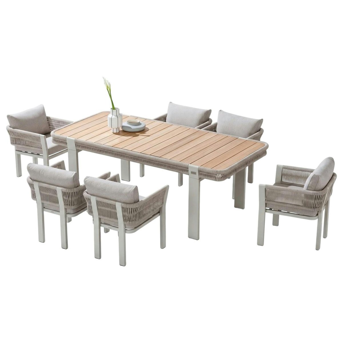 Table de jardin + 6 chaises en teck et aluminium BORROMEO beige, PIER IMPORT