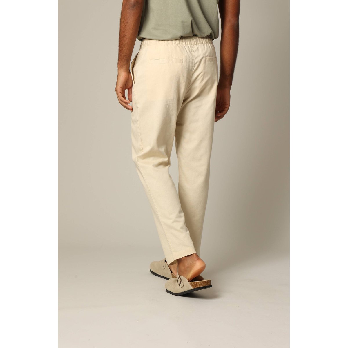 Pantalon en coton et lin avec taille élastiquée et cordon GLADES savane, DEELUXE