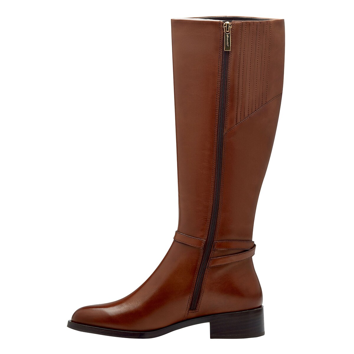 Flache Lederstiefel cognac, TAMARIS