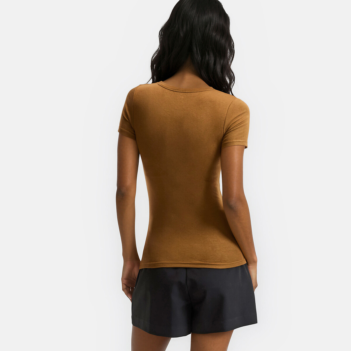 Camiseta con cuello redondo, manga corta verde bronce, LA REDOUTE COLLECTIONS