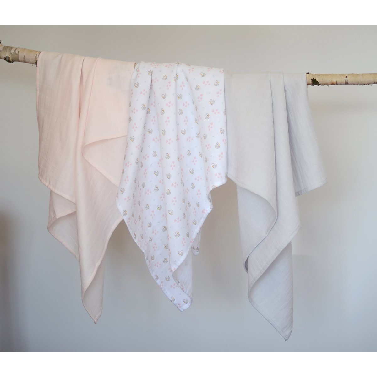 Lot de 3 langes en coton cygne rose gris, BEABA