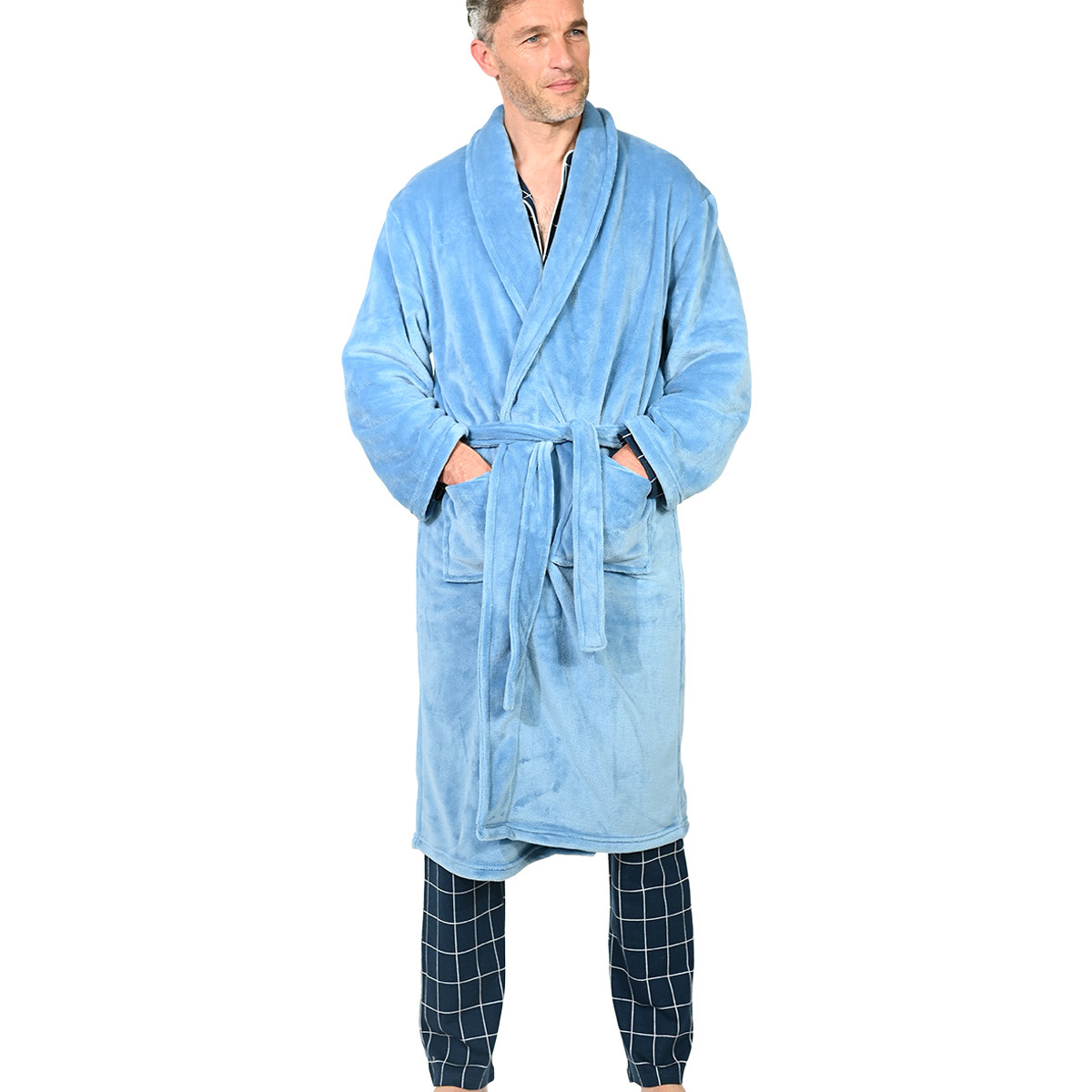 Peignoir polaire mixte chaud & doux KOMO cobalt, SENSEI MAISON