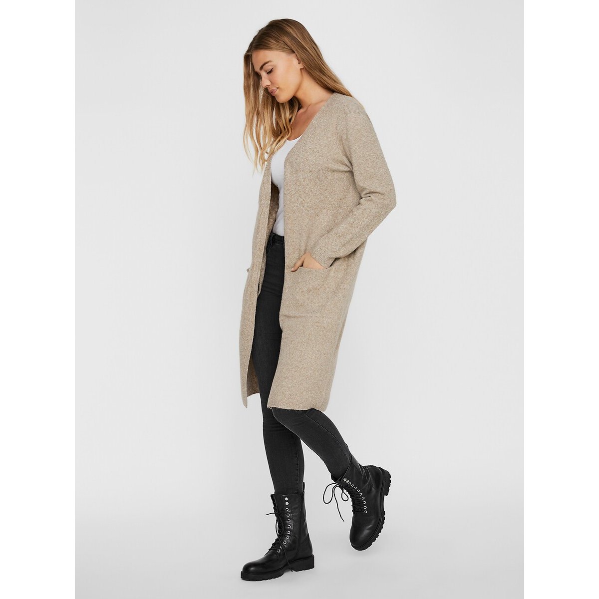 Long Fine Knit Cardigan beige marl, VERO MODA