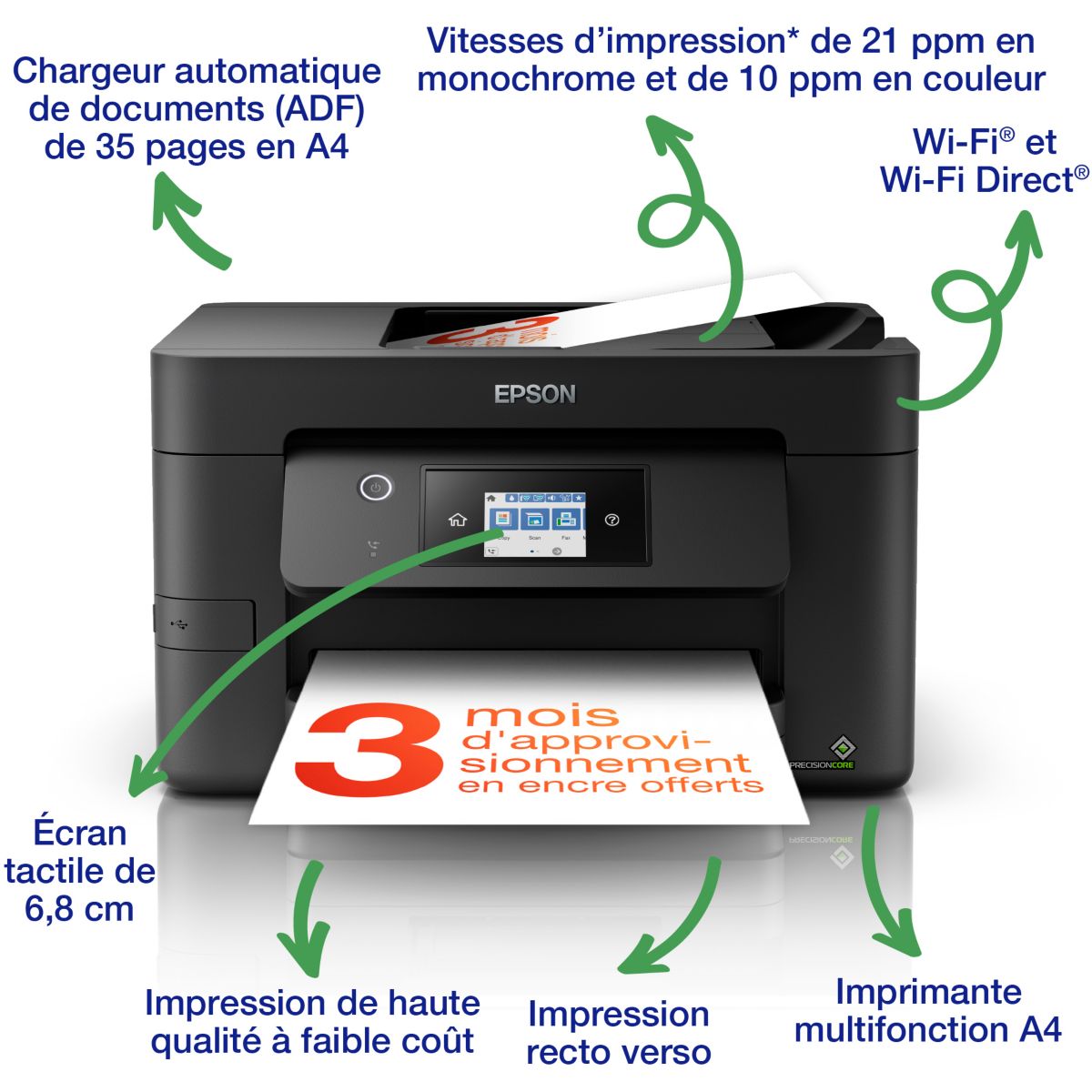 Imprimante jet d'encre WorkForce WF-3825DWF noir, EPSON