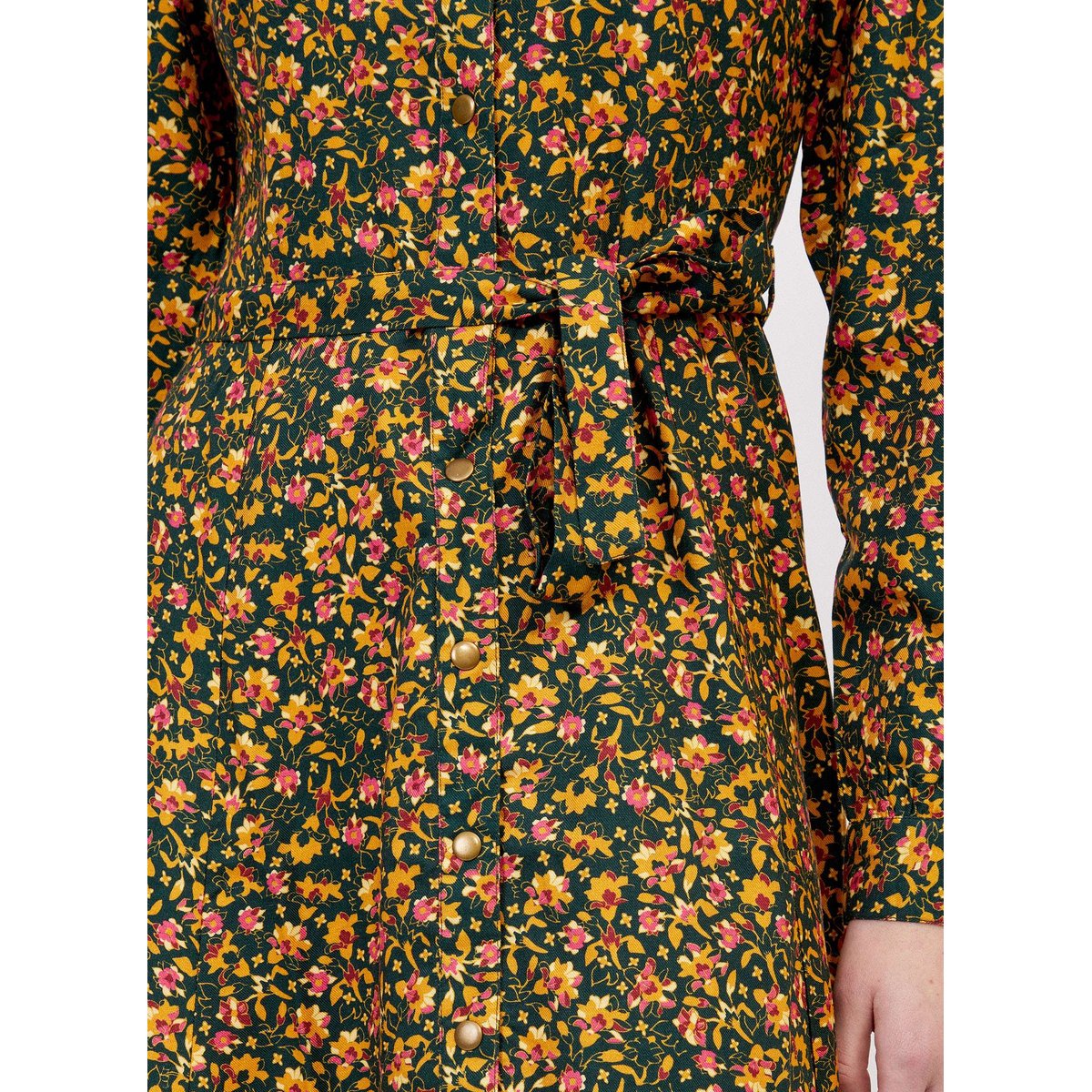 Robe chemise imprimée coupe midi ANNA vert hindi, LA FIANCÉE