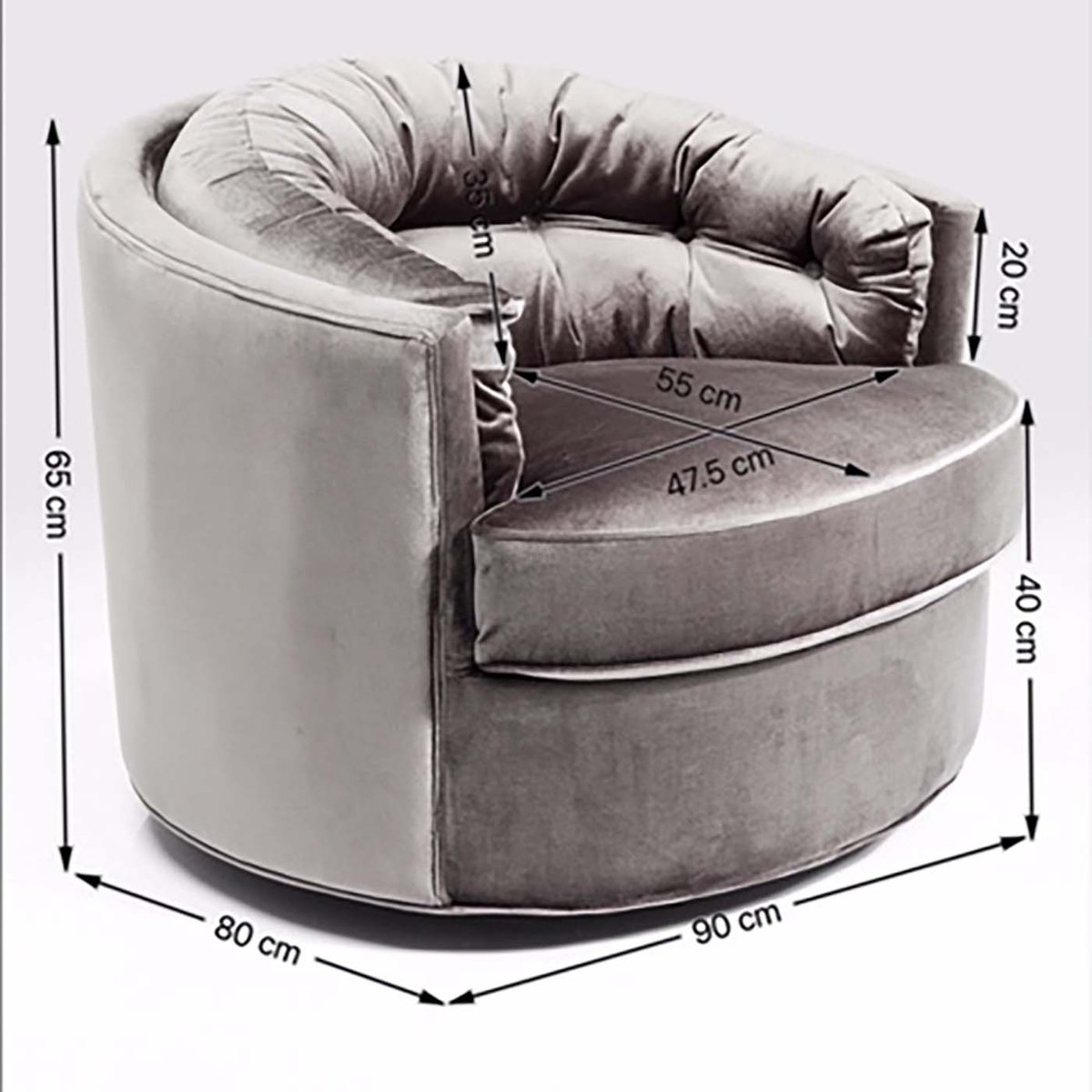 Fauteuil pivotant en velours, MUSIC HALL gris, KARE DESIGN
