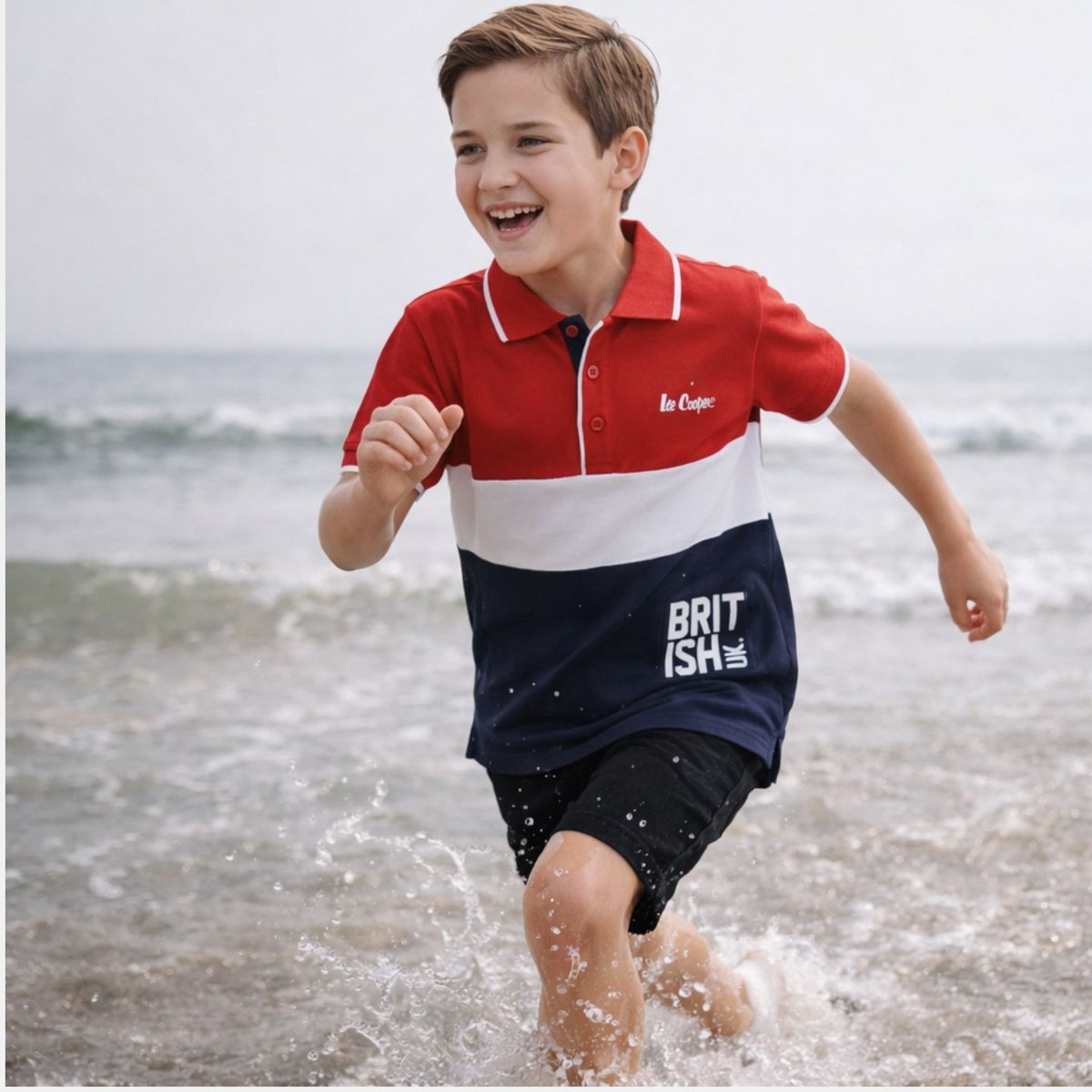 Polo manches courtes imprimé, col chemise RUGBY rouge, LEE COOPER