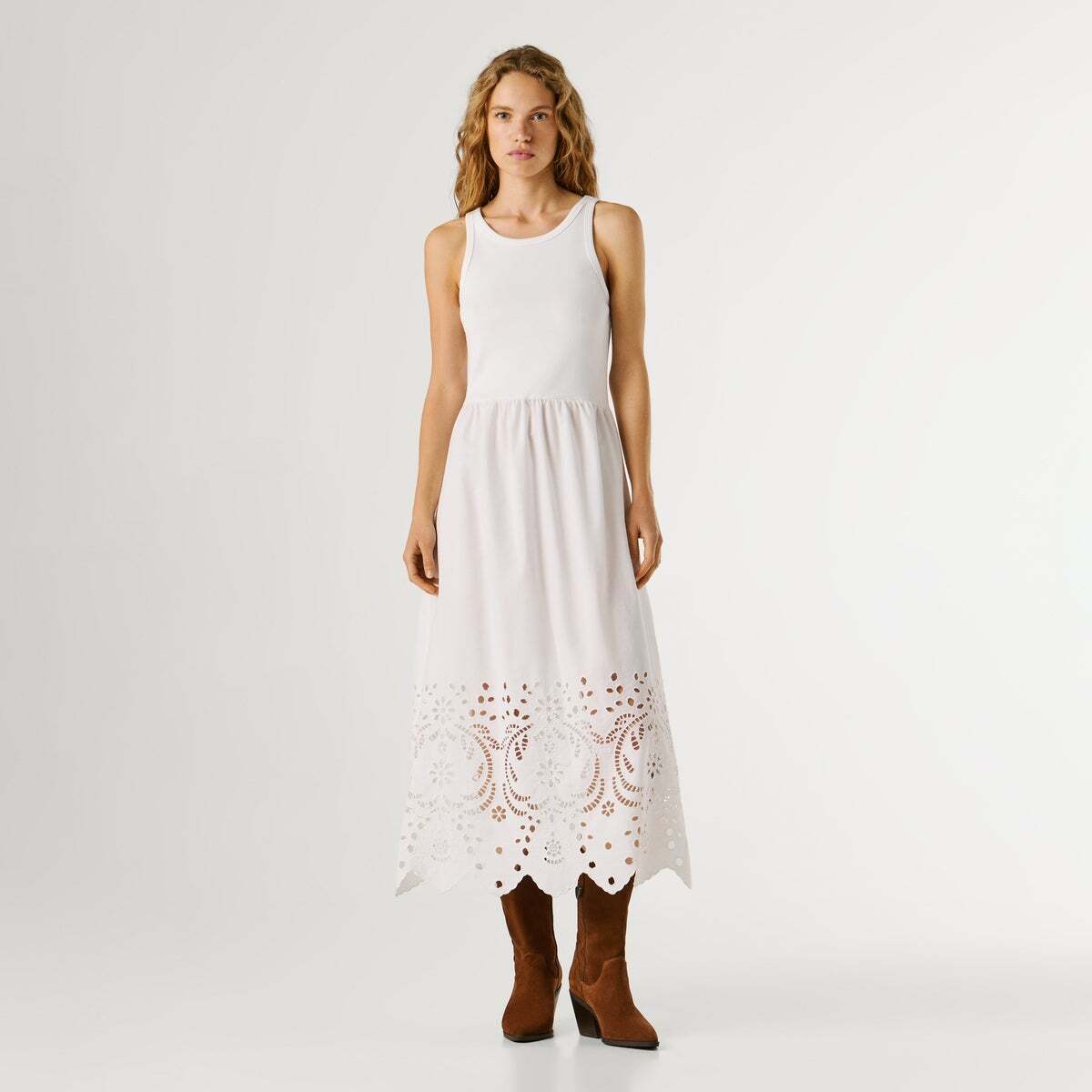 Robe longue, sans manches, avec détail broderies blanc, PEPE JEANS