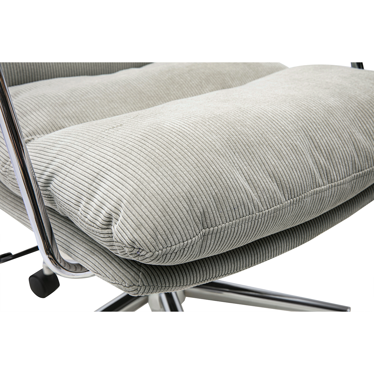 Chaise de bureau à roulettes en tissu velours côtelé taupe et métal chromé MIRABEAU taupe, MILIBOO