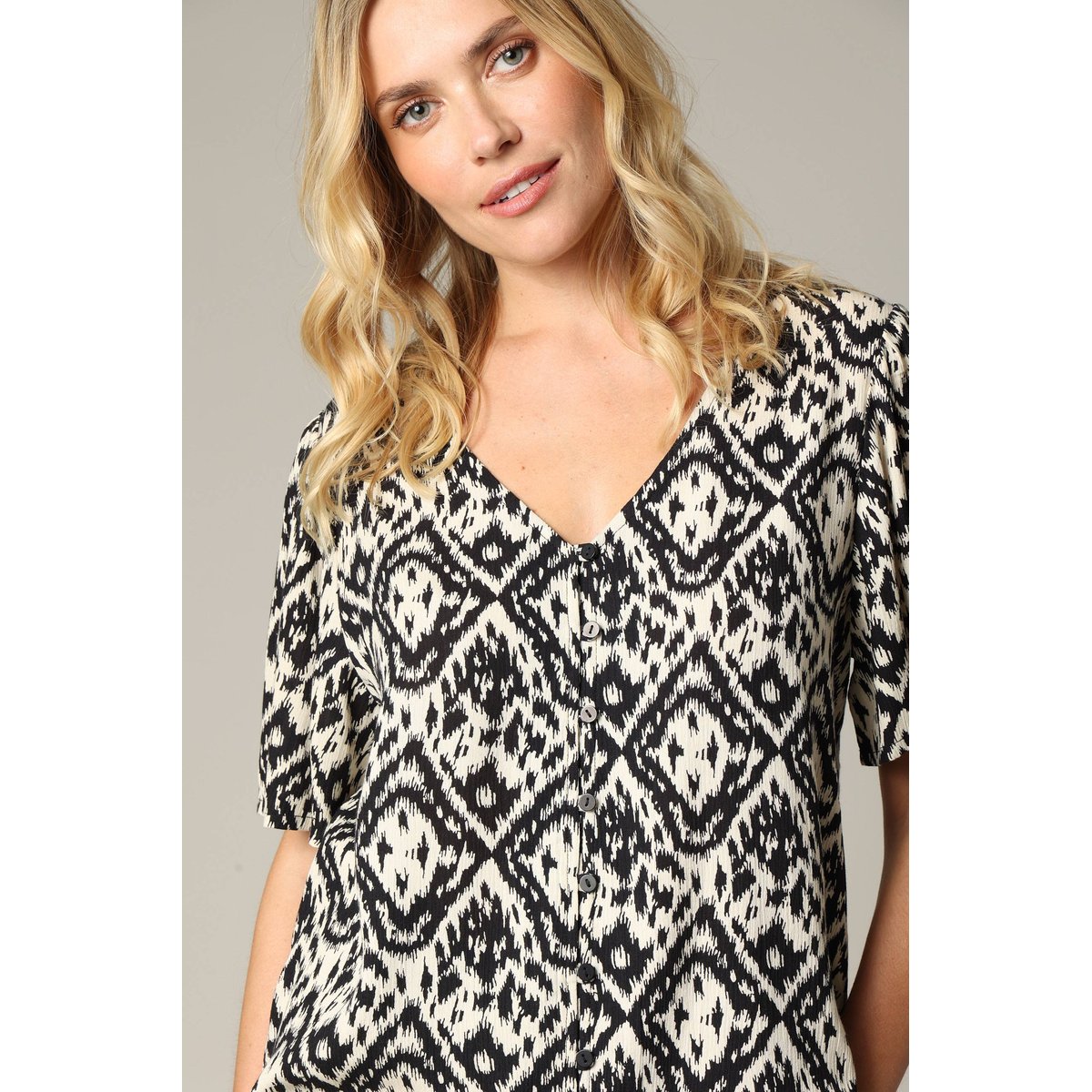 Blouse femme ample col v avec boutons et manches papillon EHOMA black, DEELUXE