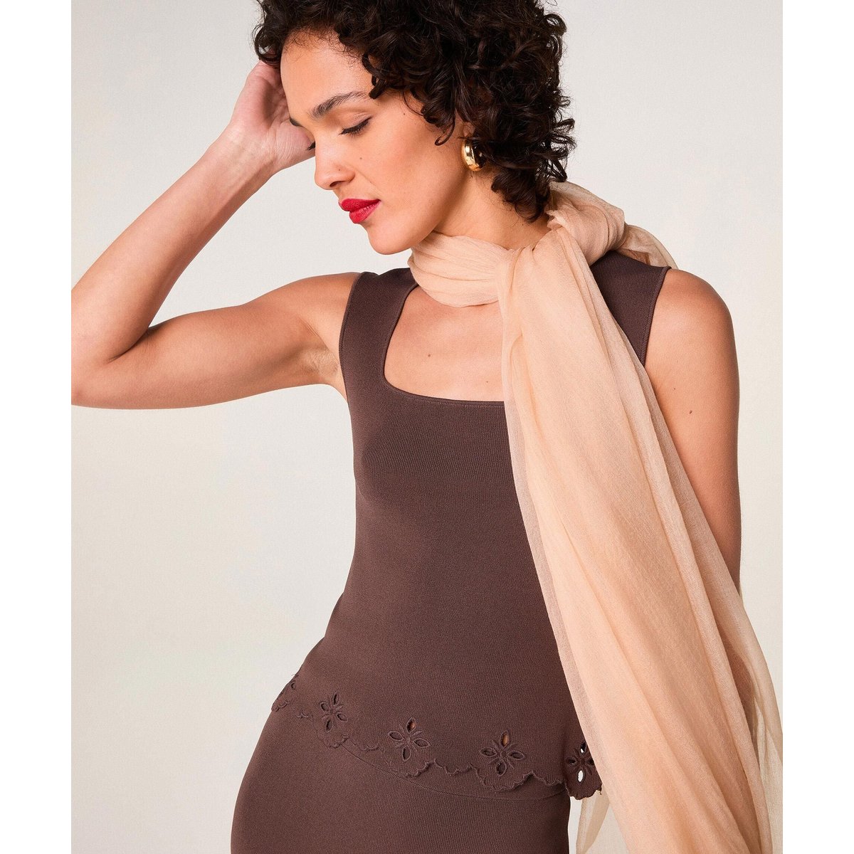 Écharpe fine en cachemire beige, RODIER