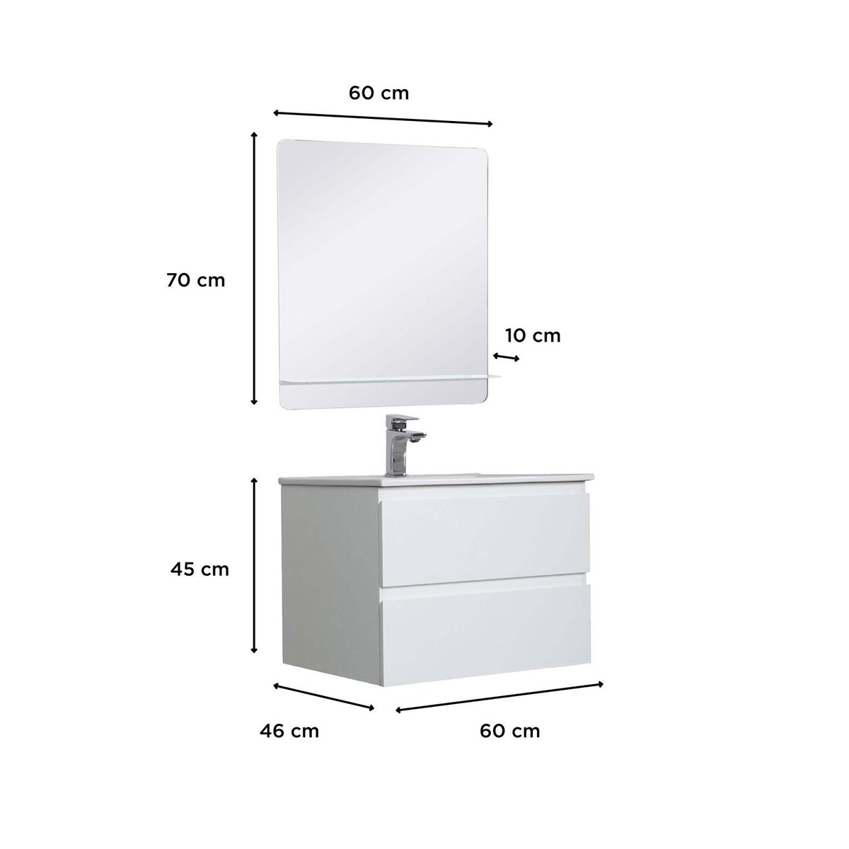 Meuble simple +vasque +miroir SORRENTO blanc, MOB IN