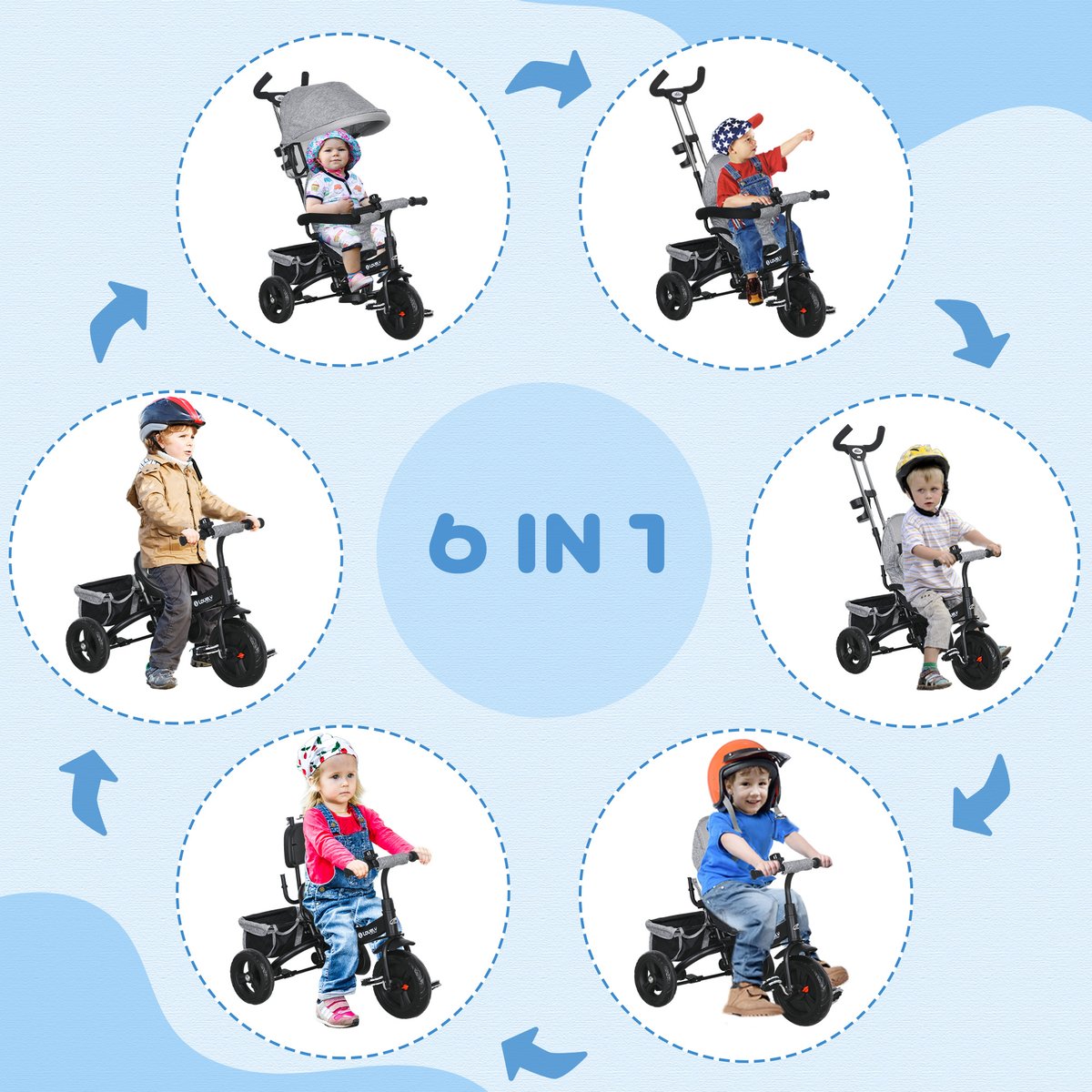 Tricycle pour enfants Métal Violet gris, HOMCOM