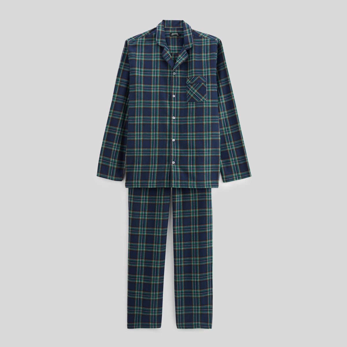 Pyjama long à carreaux en coton BIO marine, MONOPRIX
