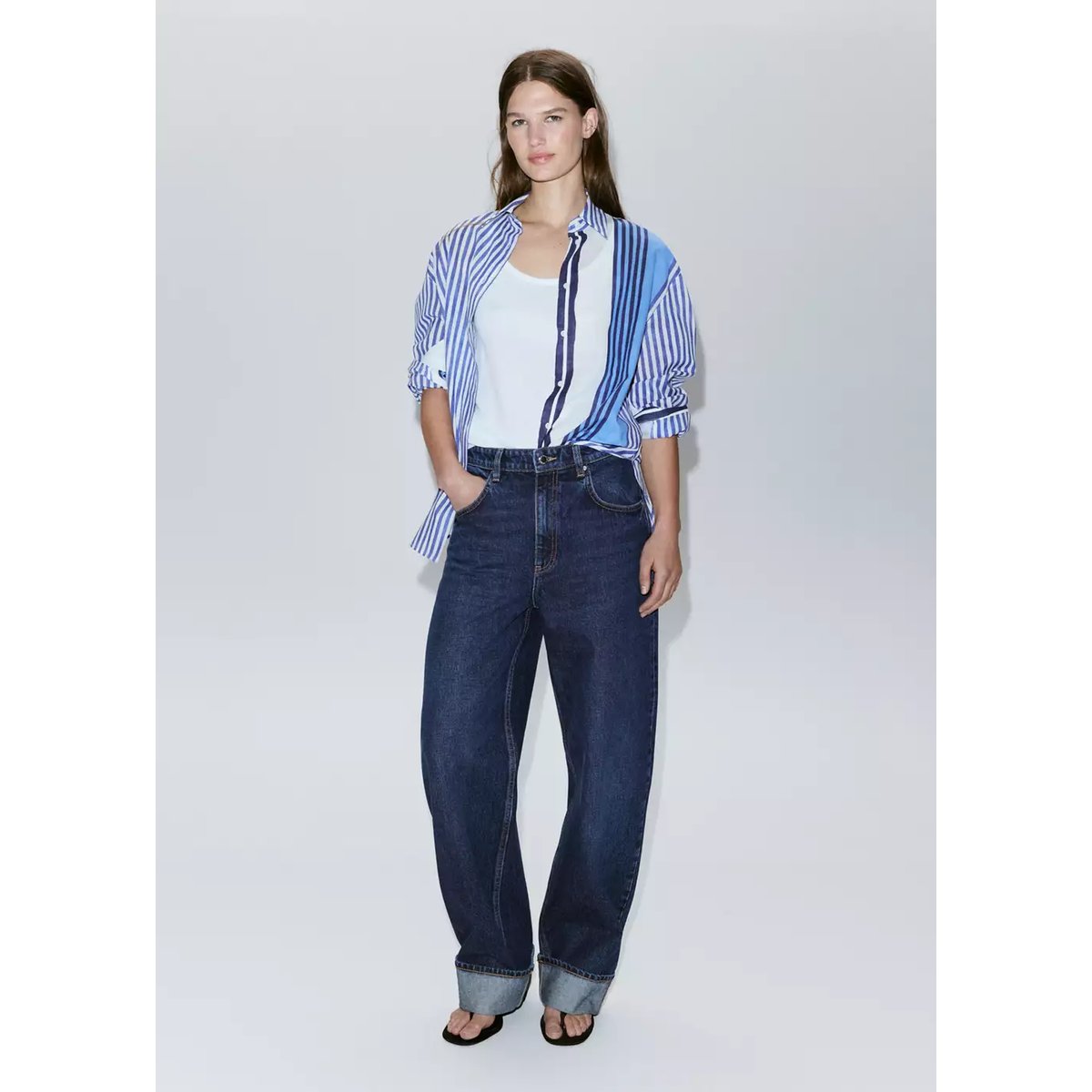 Chemise 100 % coton rayures bleu, MANGO