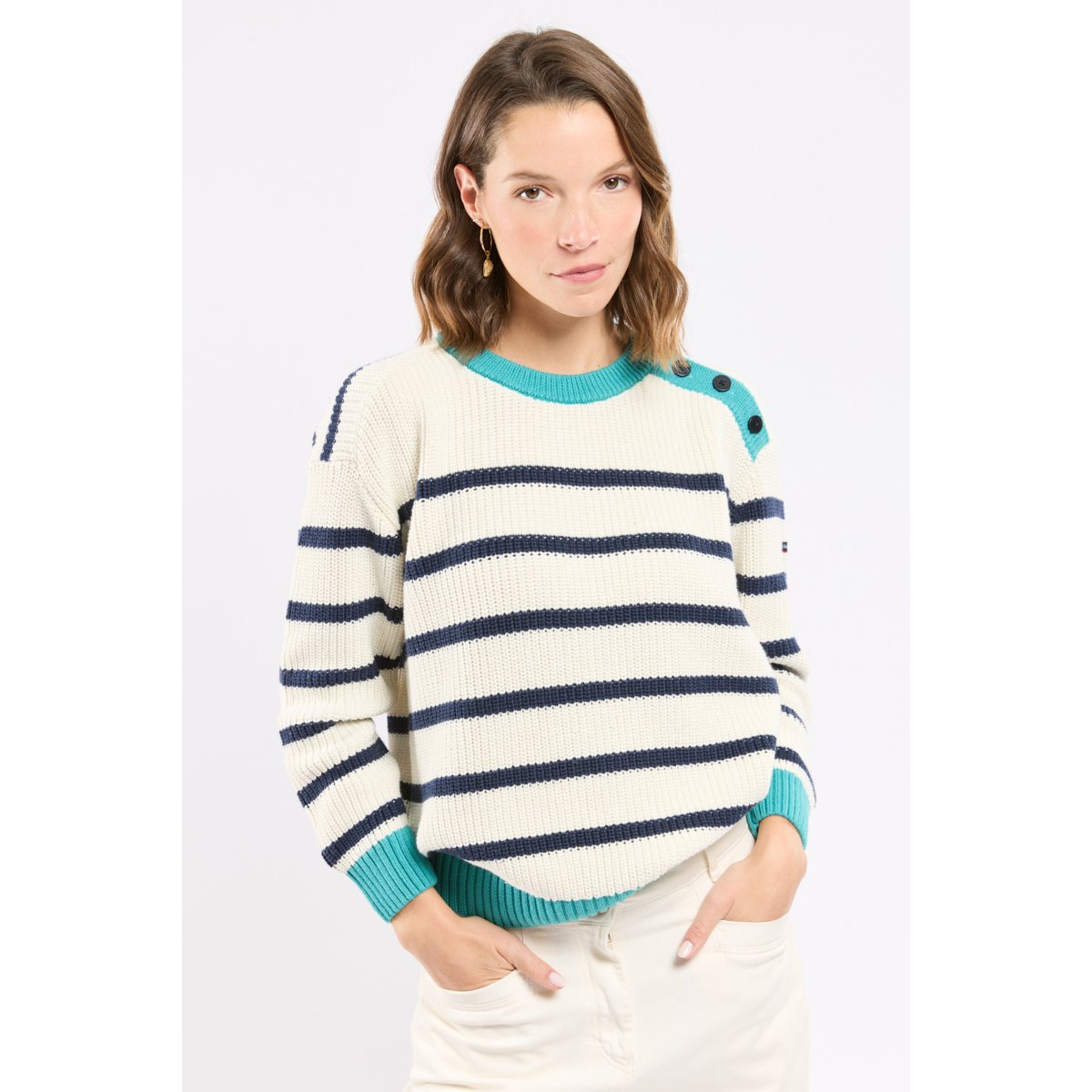 Pull marin ROUTE DU RHUM blanc/ marine deep/ pool b, ARMOR-LUX