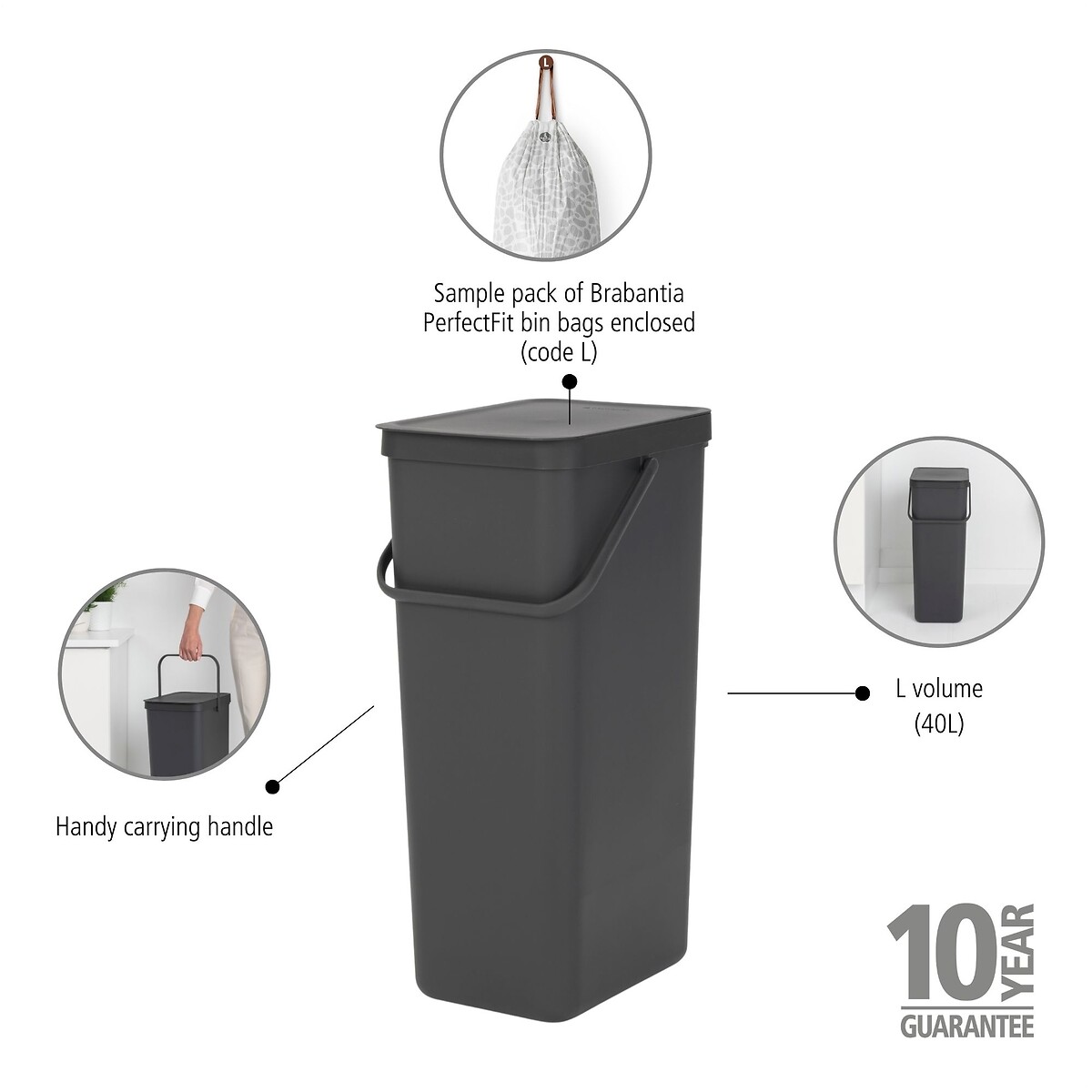 Sort & Go 40L grey, BRABANTIA