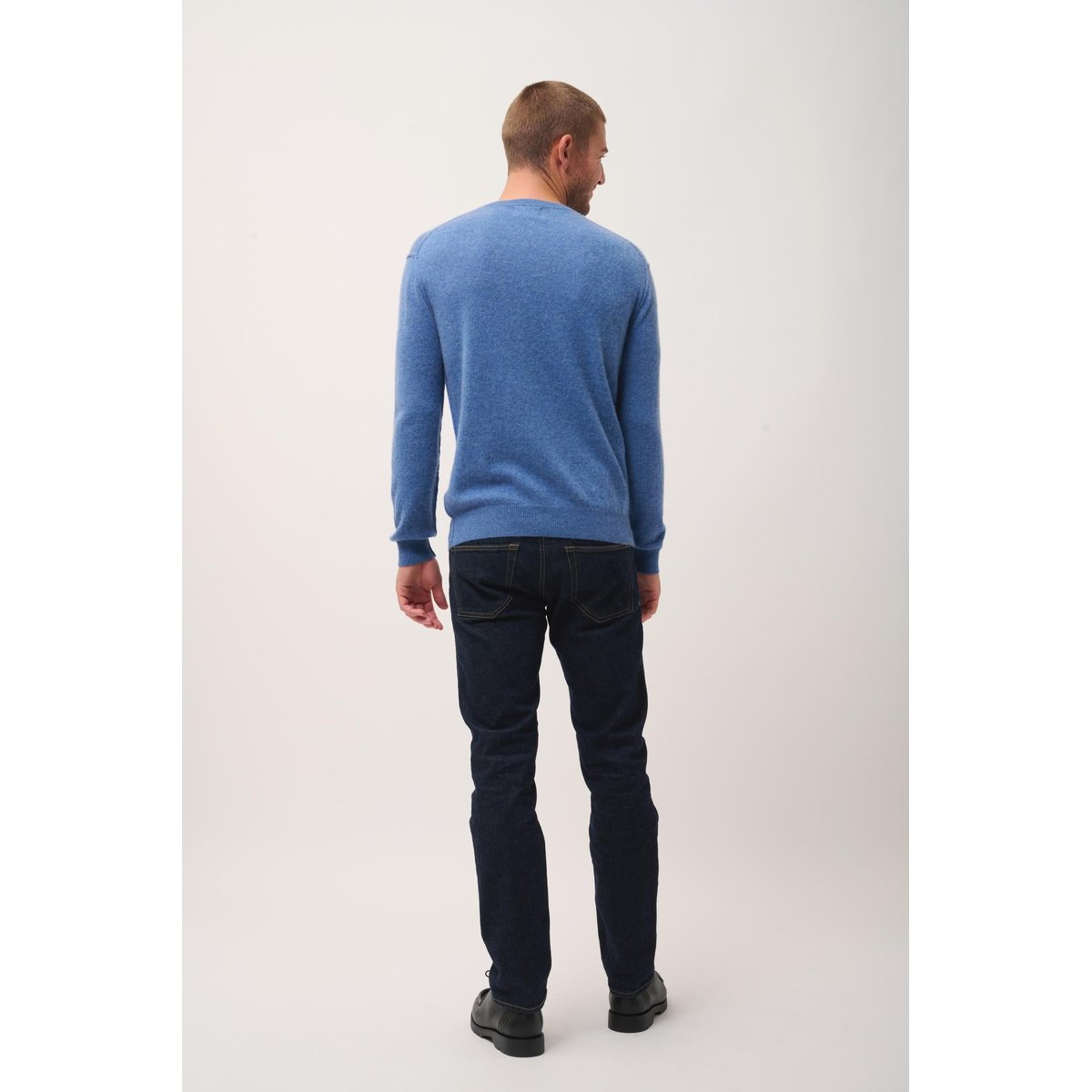 Pull Col Rond Bleu Denim Noe bleu denim, JUST CASHMERE
