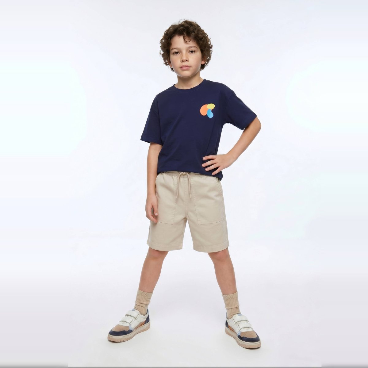 Short surteint uni en coton rocher, MONOPRIX