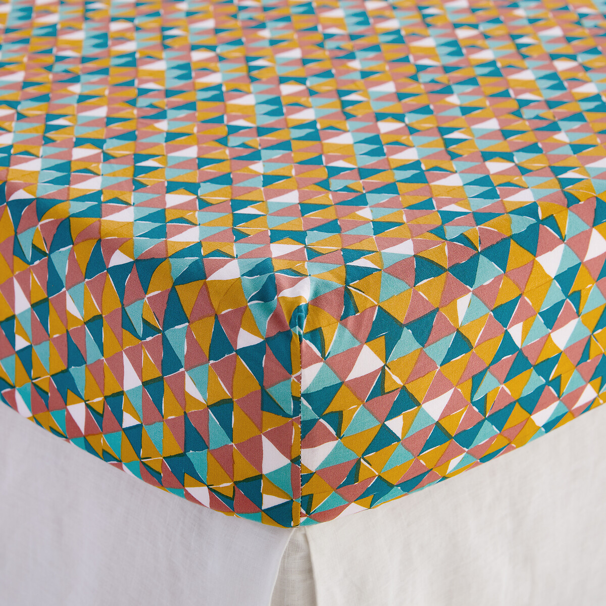 Drap housse pur coton, Jahia imprimé jaune/bleu, LA REDOUTE INTERIEURS