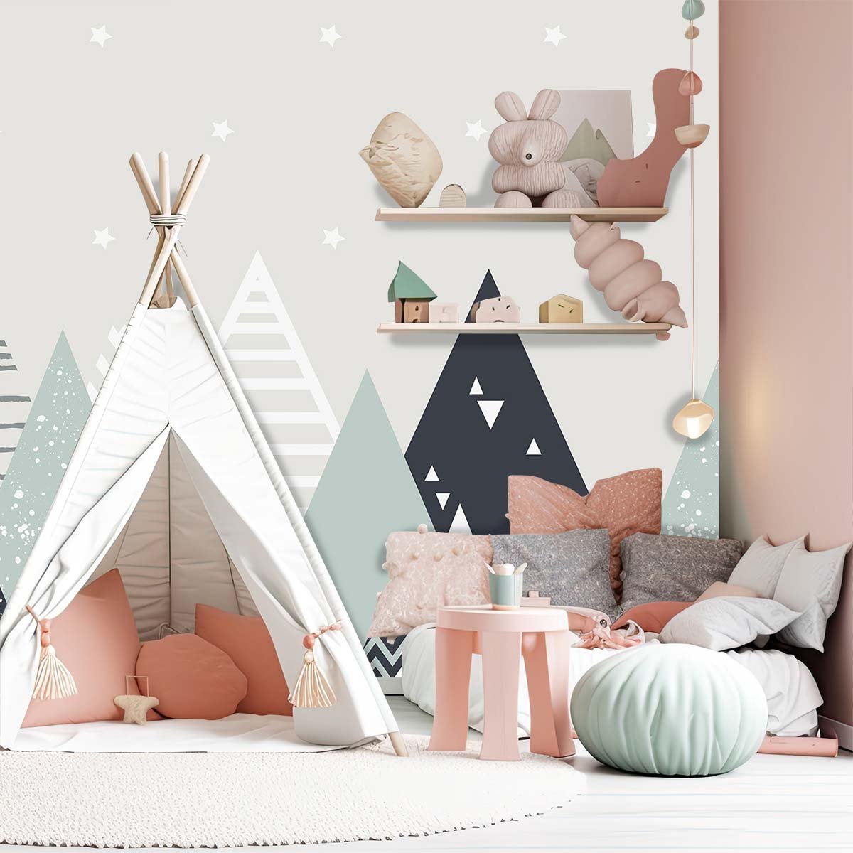 Papier peint enfant montagne scandinave intissé, HEXOA