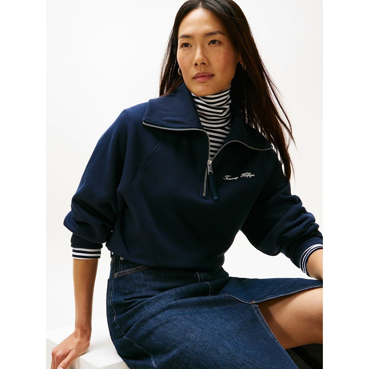 Sweat à col zippé marine, TOMMY HILFIGER