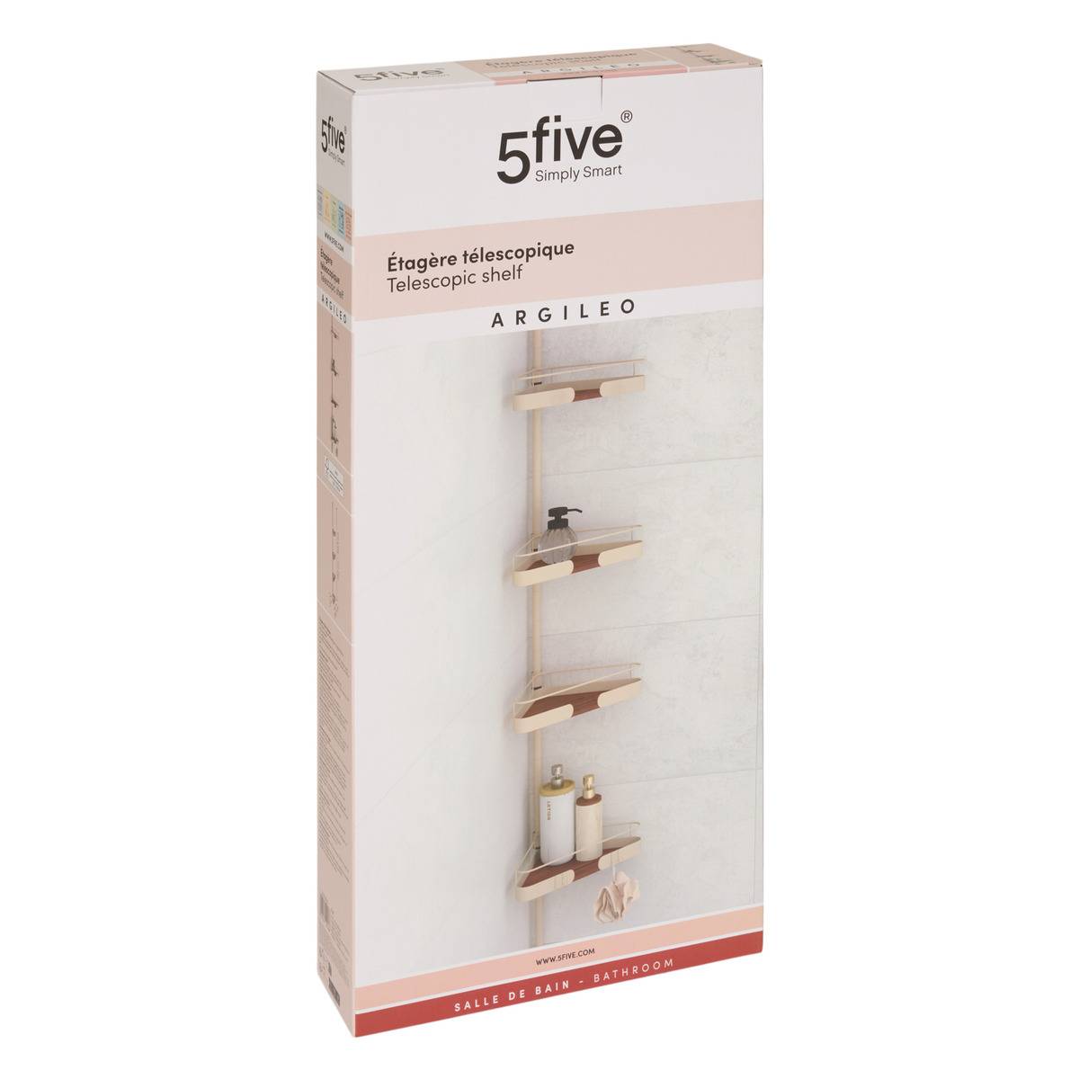 Étagère de douche télescopique angle ARGILEO beige, 5FIVE SIMPLY SMART