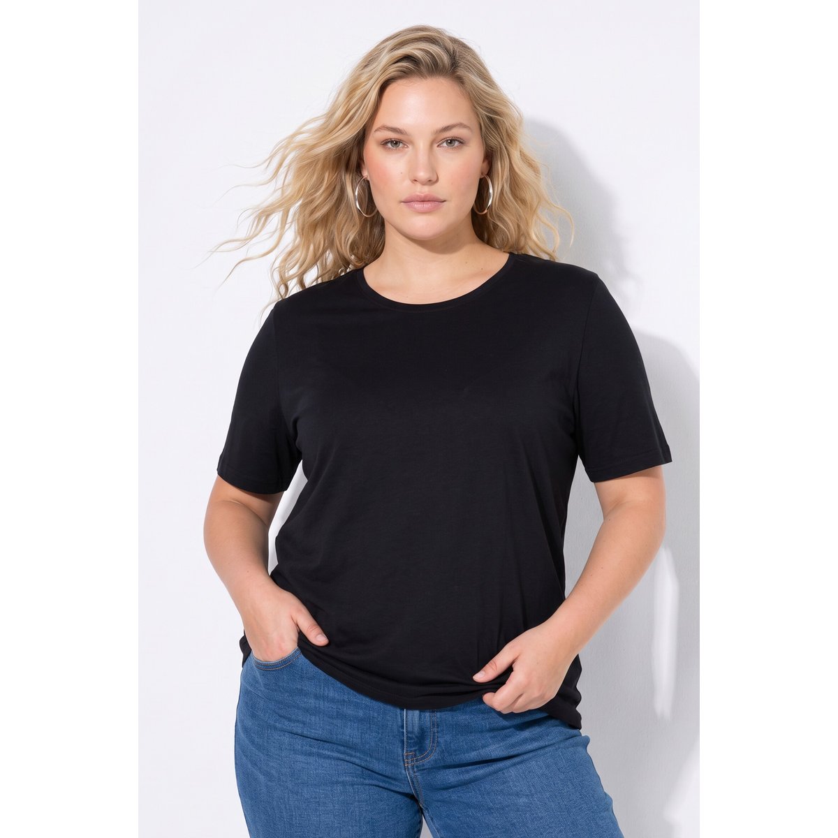 T-shirts, lot de 2, coupe classique noir, ULLA POPKEN