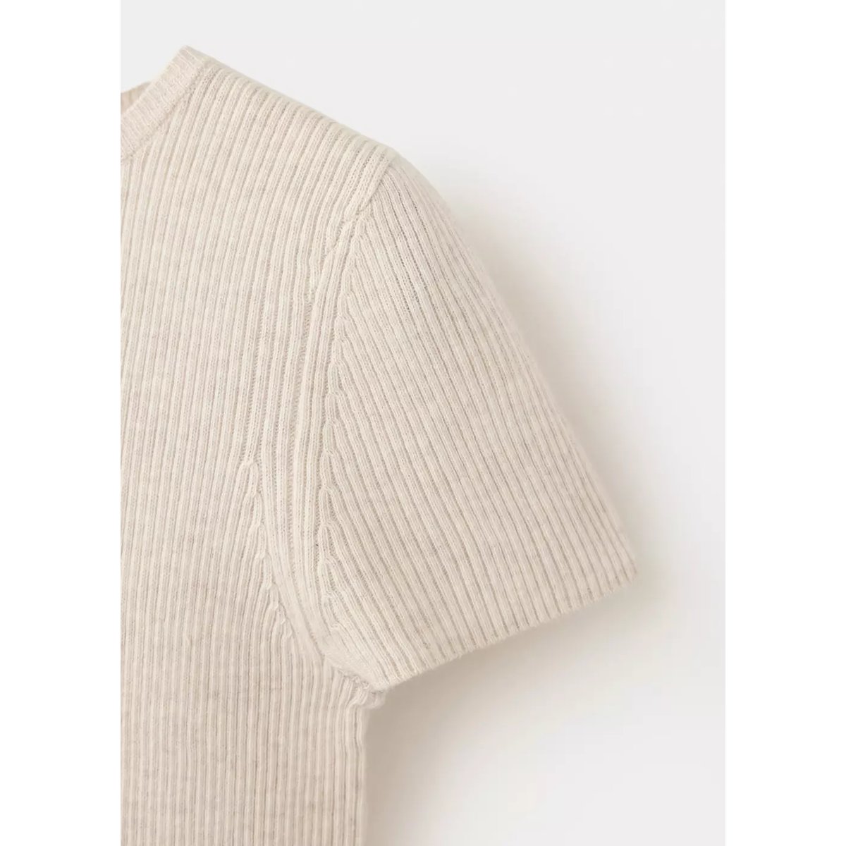 T-shirt manches courtes maille côtelée beige, MANGO KIDS