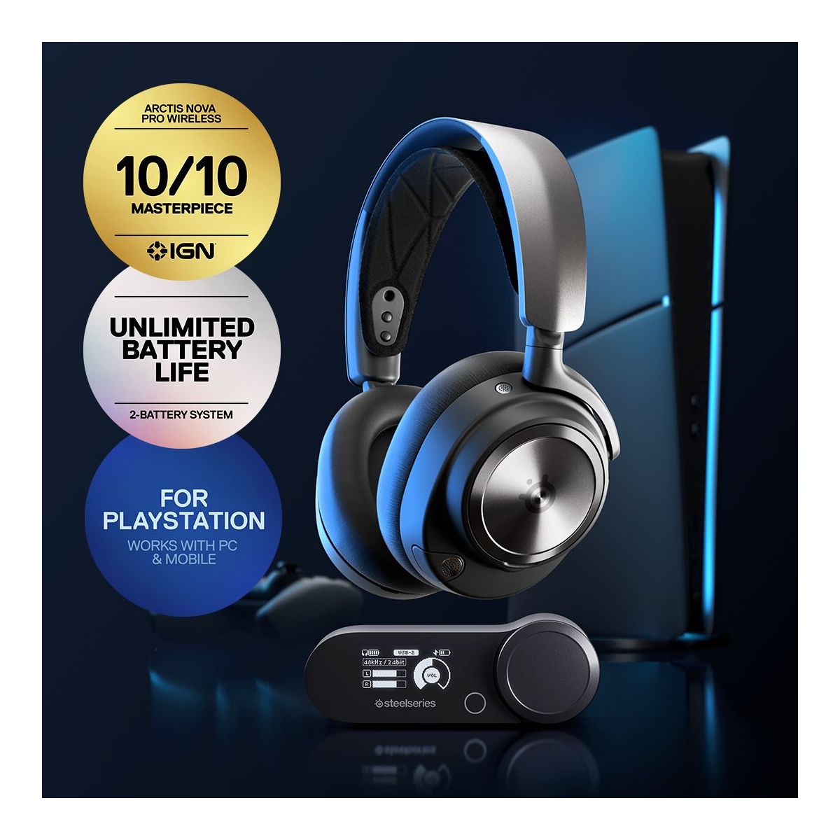 Casque gamer Arctis Nova Pro Wireless PS5 PC Exclusif couleur unique, STEELSERIES
