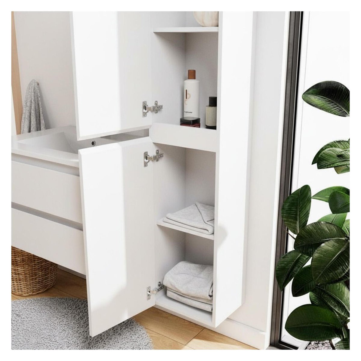 Ensemble meuble vasque 80cm avec robinet, miroir et colonne SORRENTO blanc satiné, MOB IN