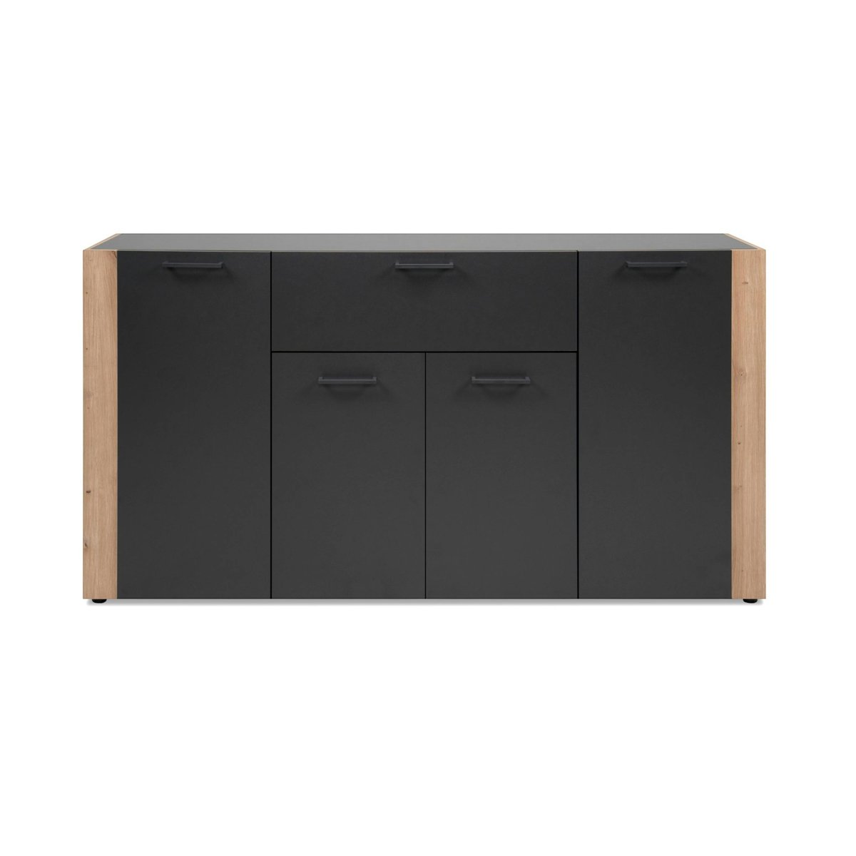 Buffet salle à manger gris foncé 4 portes 1 tiroir ALVA bois naturel, PIER IMPORT