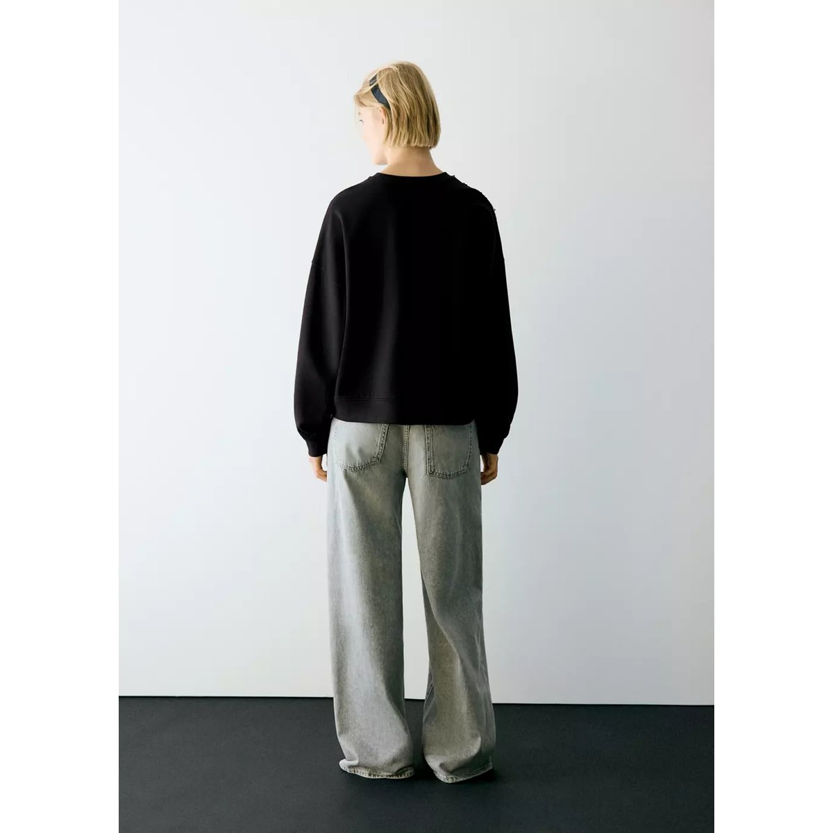 Sweat coton détail sequins noir, MANGO TEEN