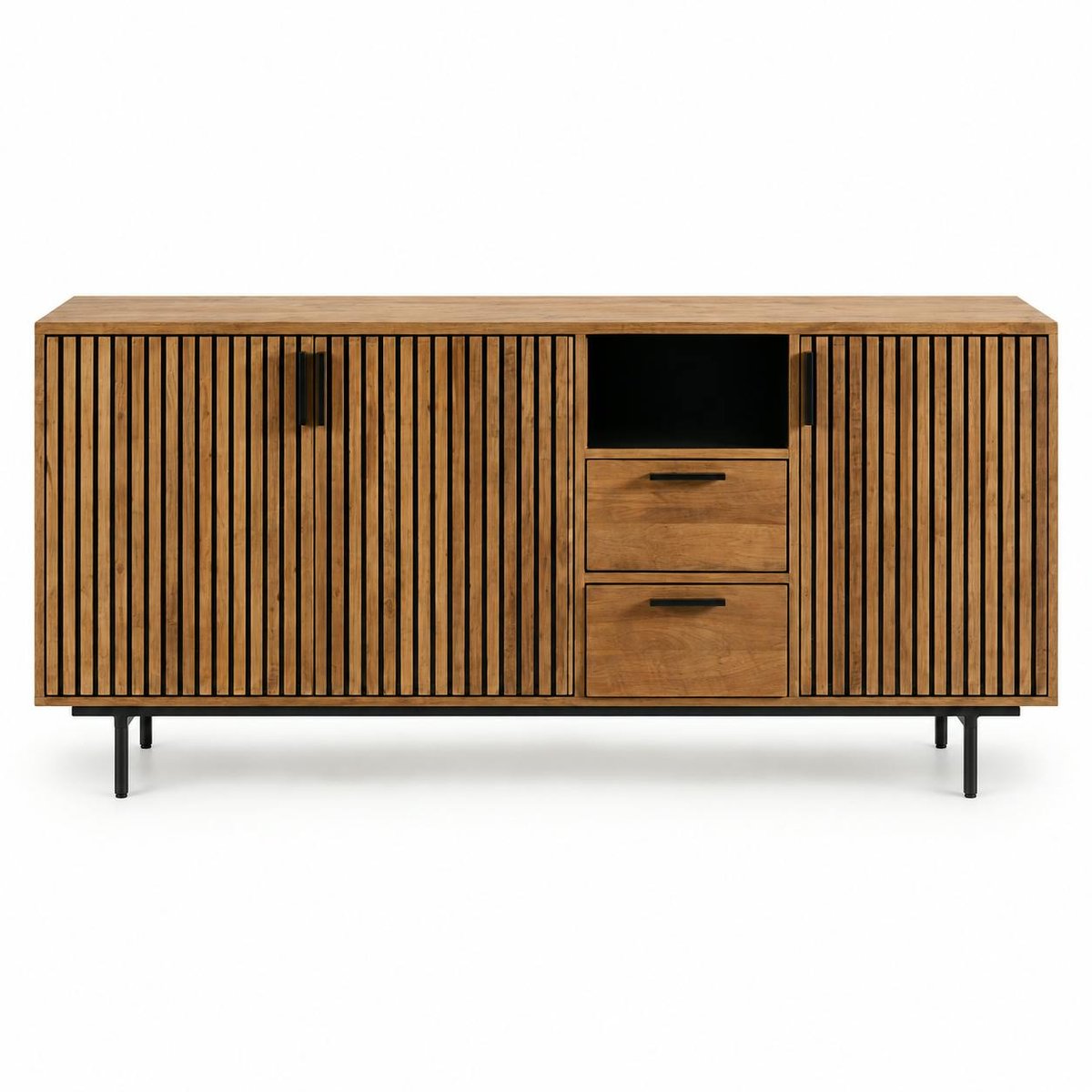 Bahut contemporain teck recyclé 3 portes rainurées FANO bois naturel, PIER IMPORT