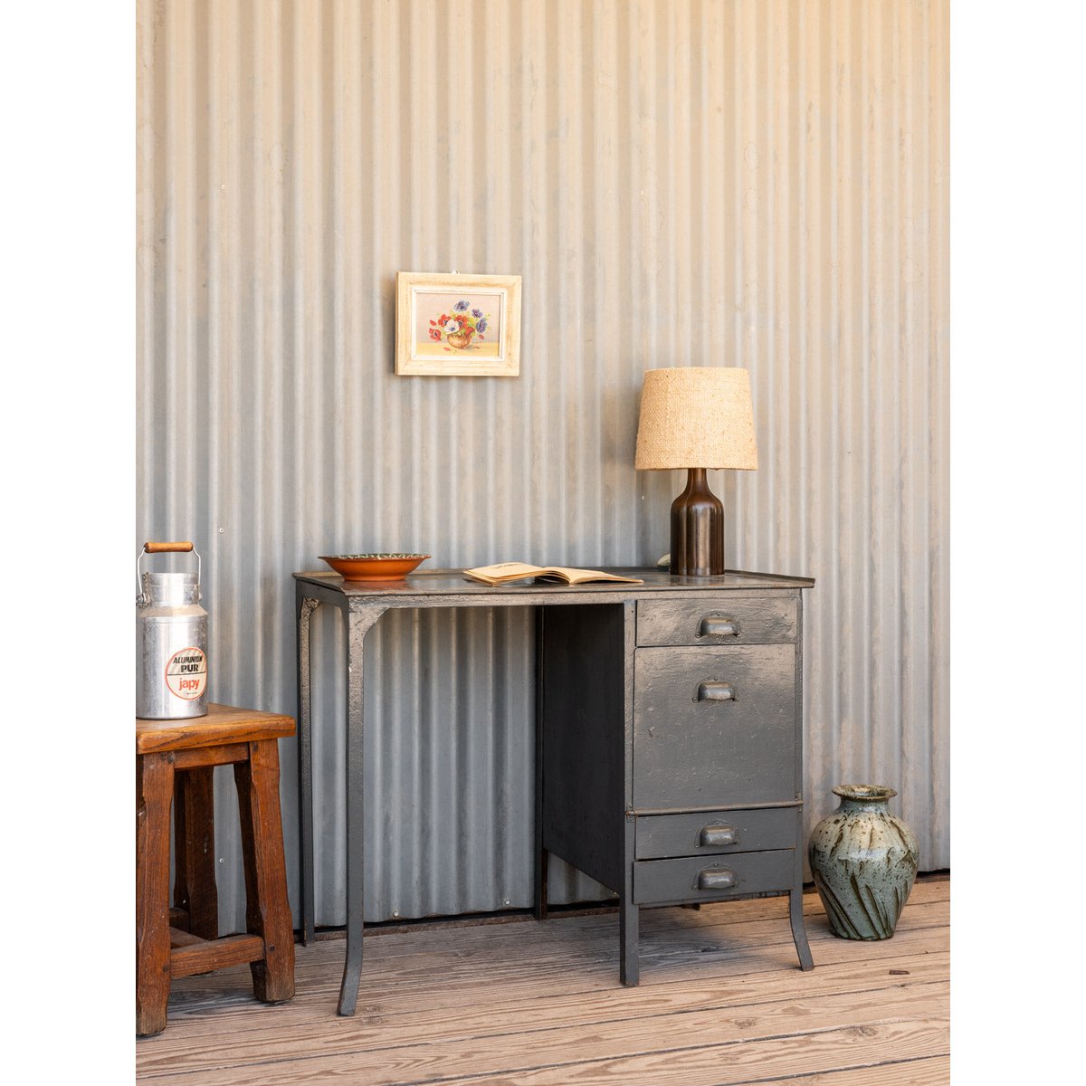 Bureau en métal gris Yvan N°540 - Bon état gris, DEBONGOUT