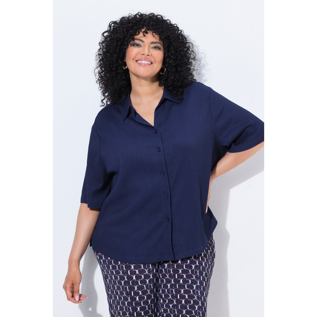 Chemisier à manches courtes et col chemise marine, ULLA POPKEN