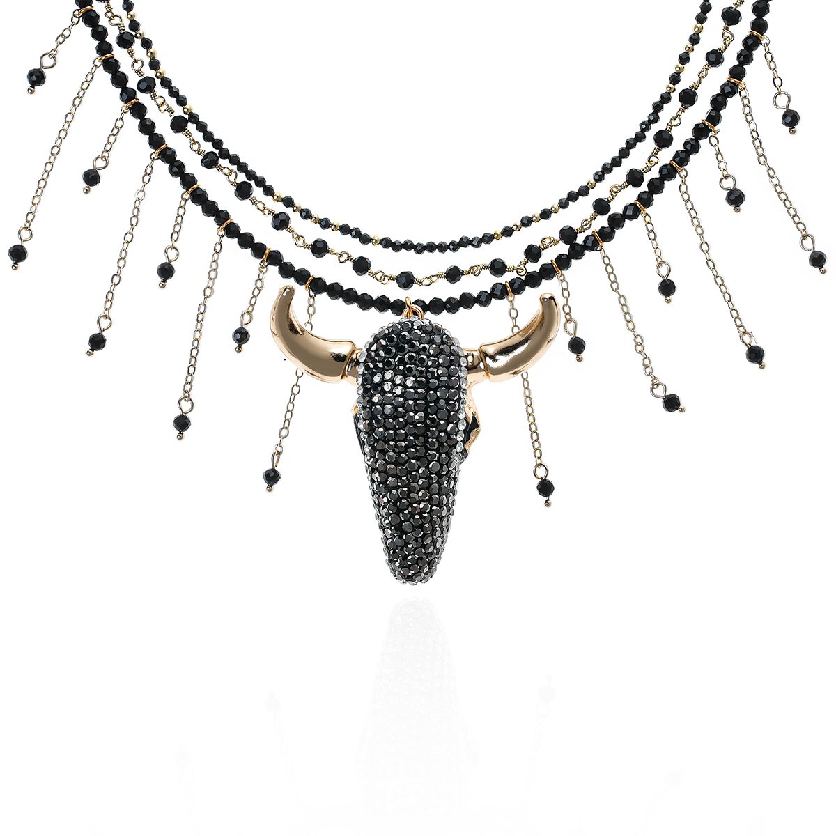Collier de perles avec pendentif tête de buffle et chaînes DUKO noir, HIPANEMA