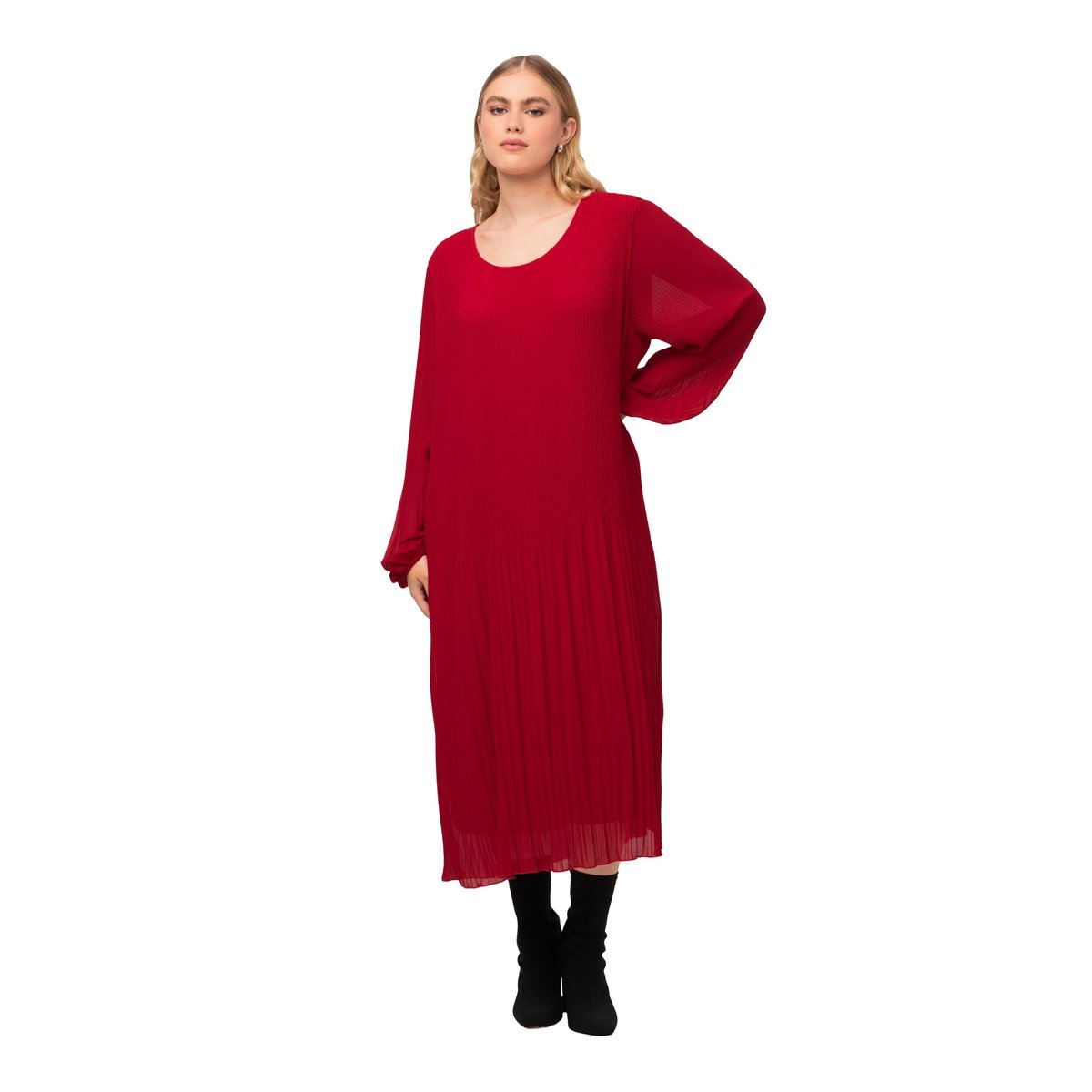 Robe midi plissée, silhouette en A rouge, ULLA POPKEN
