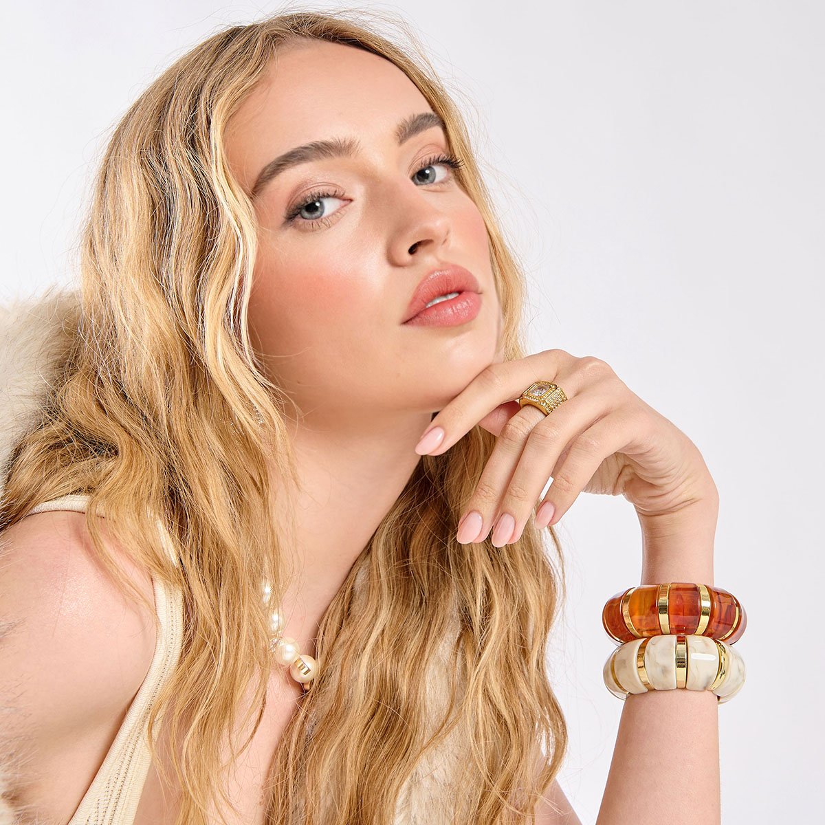 Bracelet élastique larges perles BENY blanc, HIPANEMA