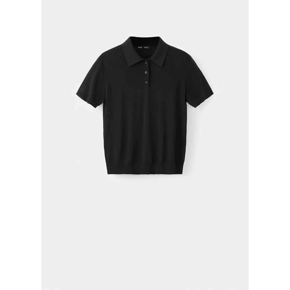 Polo en jersey de maille fine noir, MANGO
