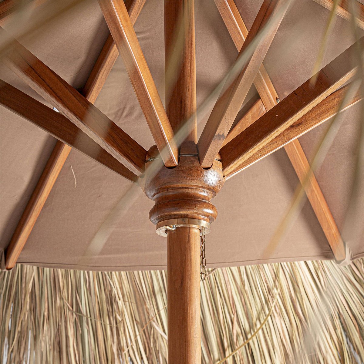 Parasol en teck et paille esprit ethnique marron et paille, RECOLLECTION