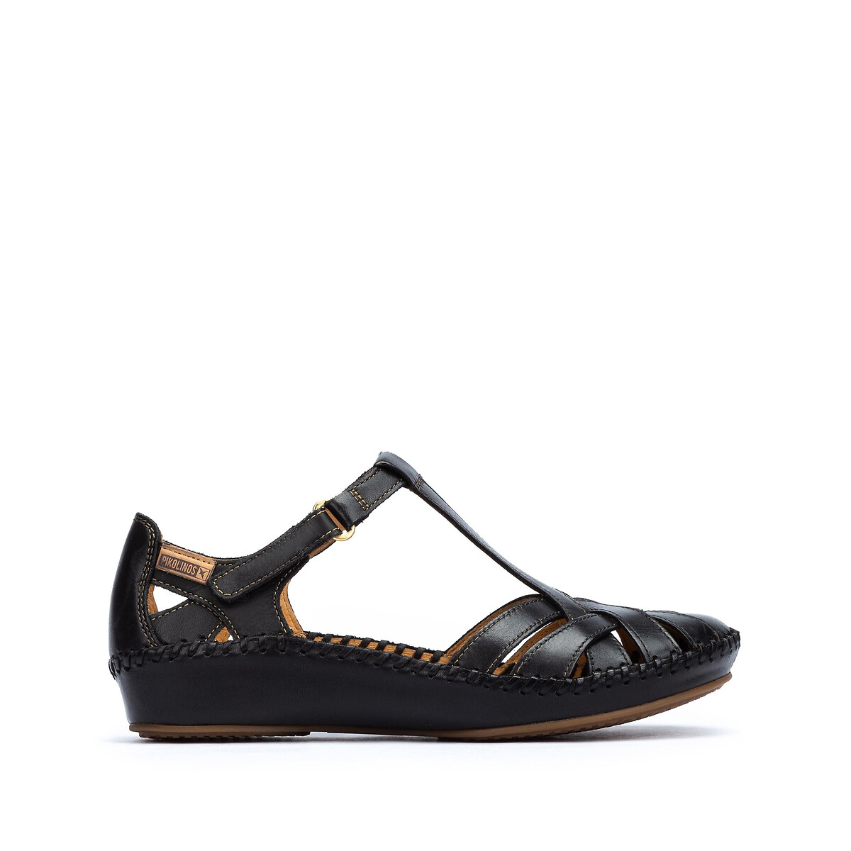 Sandalen in leer met sleehak Vallarta zwart, PIKOLINOS