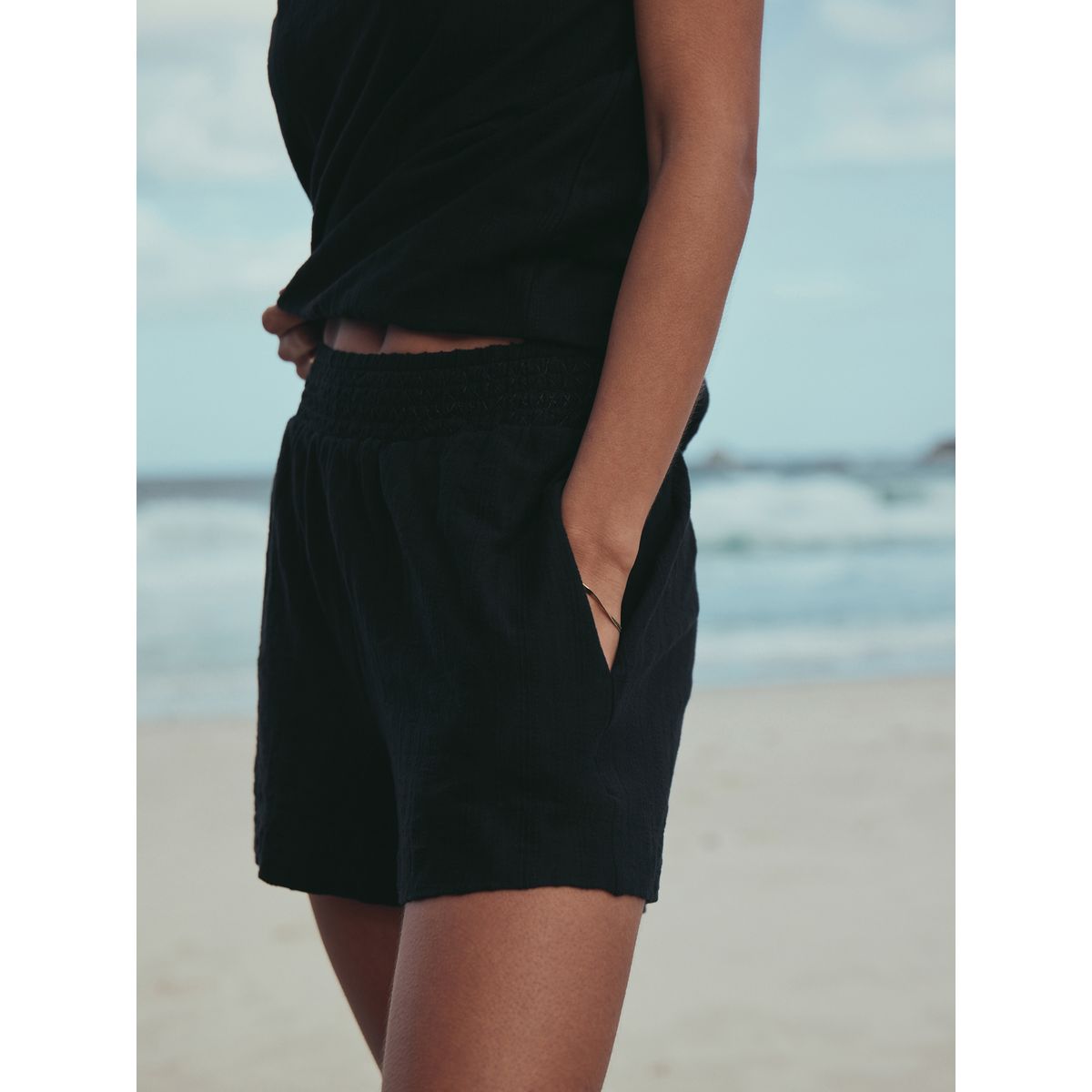 Short en jersey froncé noir, NEXT
