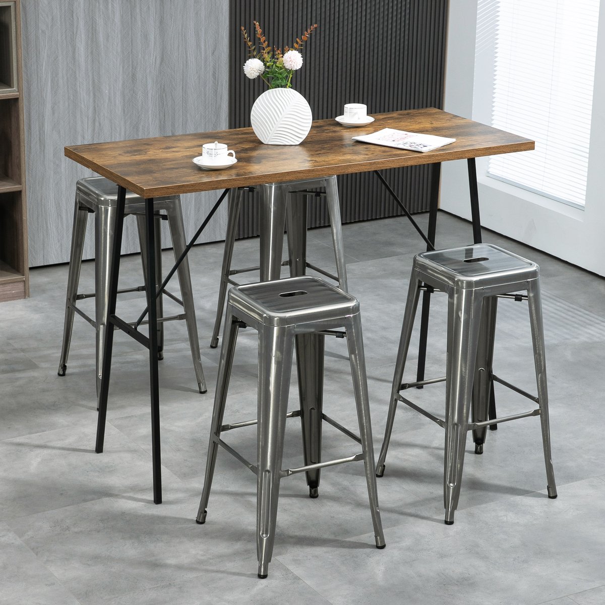 Tabouret de bar Acier Argent argent, HOMCOM