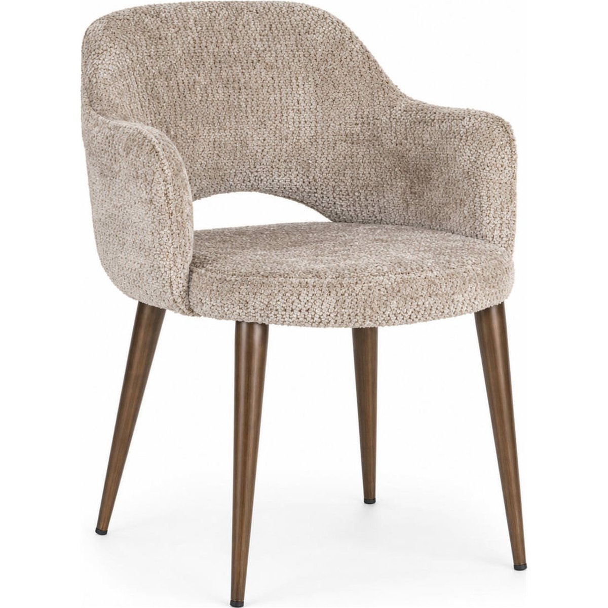 Chaise de repas bouclée avec accoudoirs beige naturel chiné, RECOLLECTION